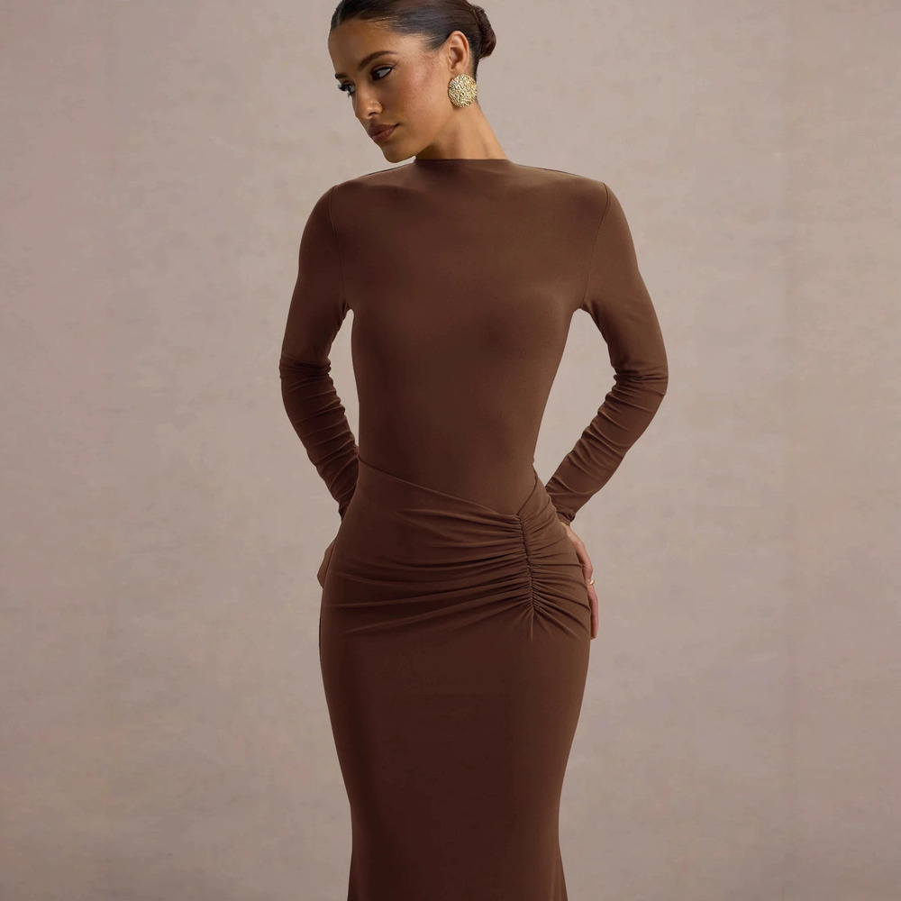 H&M Elegant Turtleneck Long Sleeve Stretch Slimming Mermaid Evening Dress